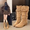 Cowhide Version~ Fringed Wasteland Wind Summer Boots Female Merad Xinjiang Thick Heel Knight Boots Stacking Boots