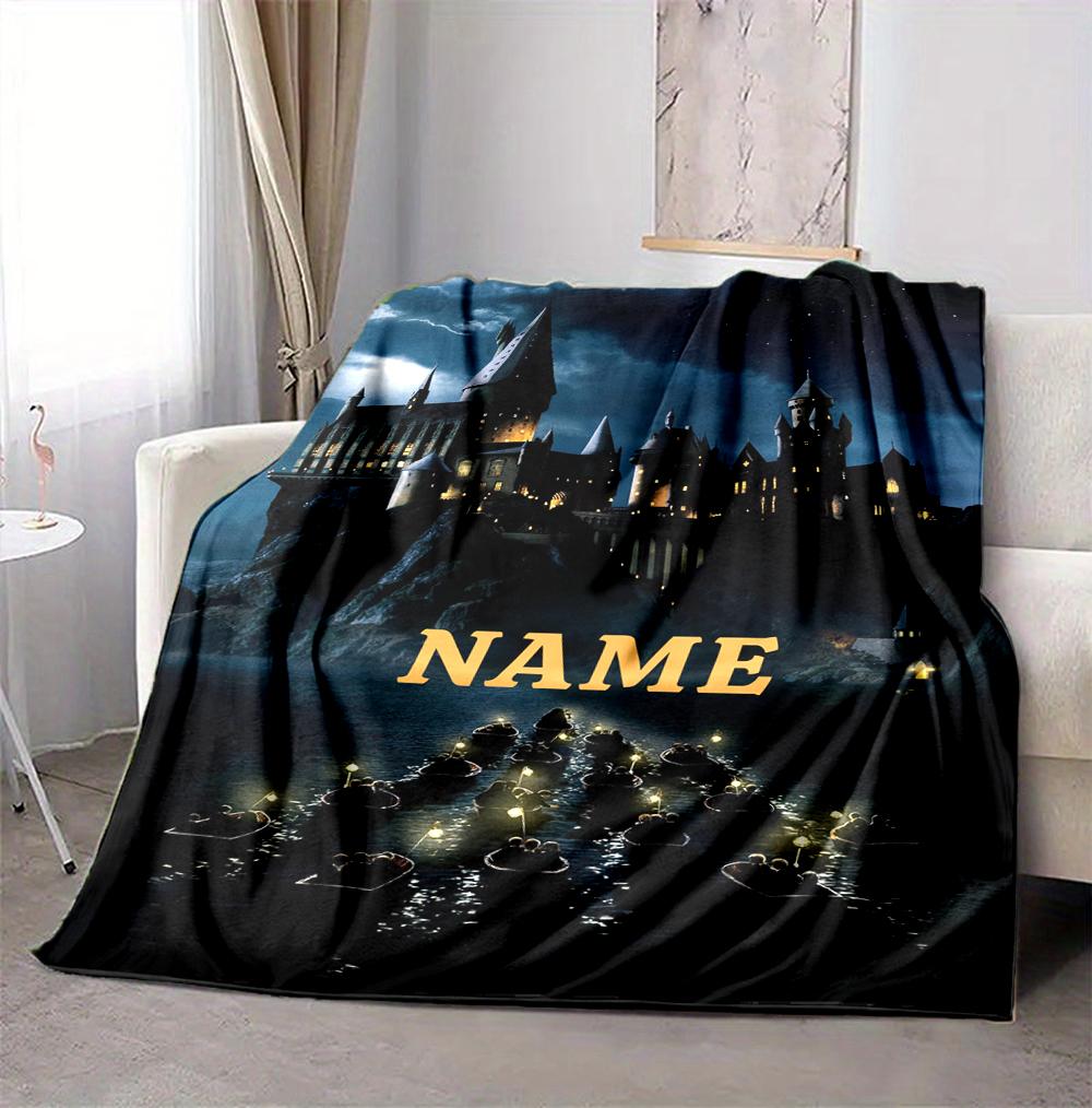 Custom Name Castle Night Flannel Blanket Throw Blanket Soft Warm Sofa Bed home Decor Unique Gift