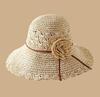 Summer Hats For Women Flower Rope Chain Foldable Sun Hat Beach Accessories Seaside Holiday Bucket Hat Sunhat New Beige Khaki