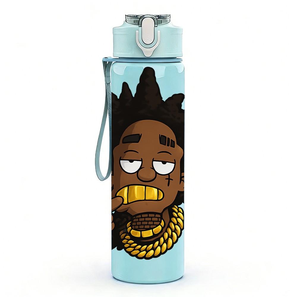 1PC Afro Boy Hip Hop Character Print 750ml Color Plastic Sports Water Bottle Leakproof Flip Straw Lid Suitable for Sports Office Home Use