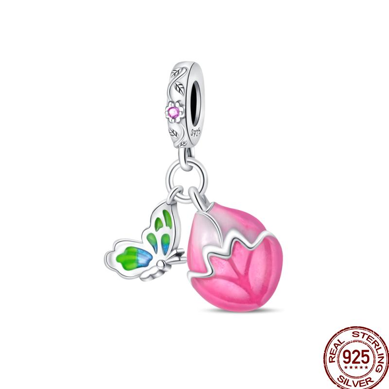 Copper Spring Flowers Butterfly Pink Moon Temperament Charm Beaded Beads Suitable For Pan Original Bracelet