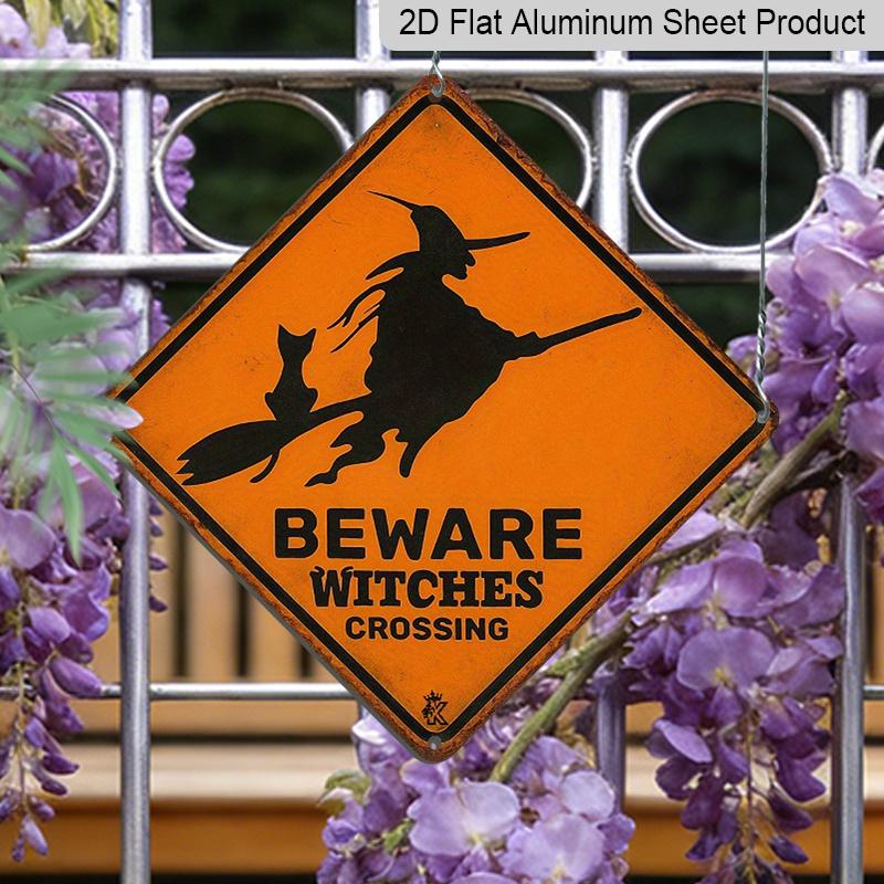 

2D Flat, 1pc Vintage Halloween Metal Sign - Beware of Witches Crossing Retro Diamond Shape Aluminum Wall Decor, Indoor/Outdoor, Witch-Themed for 20*20cm