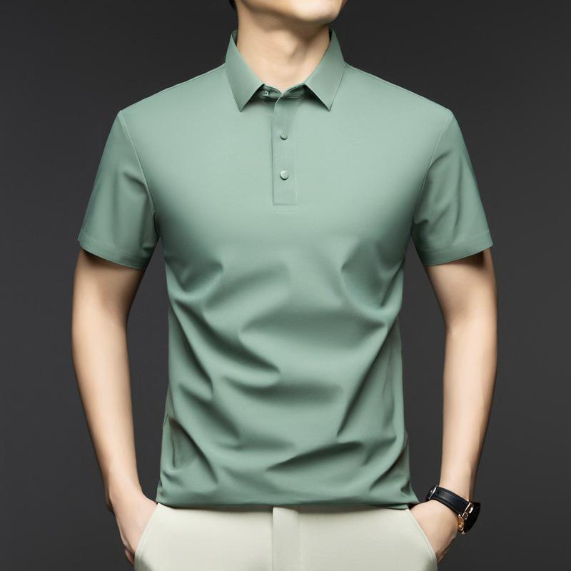 Men's Ice Silk Seamless Polo Shirt - Summer Short-Sleeve Casual Solid Color Design