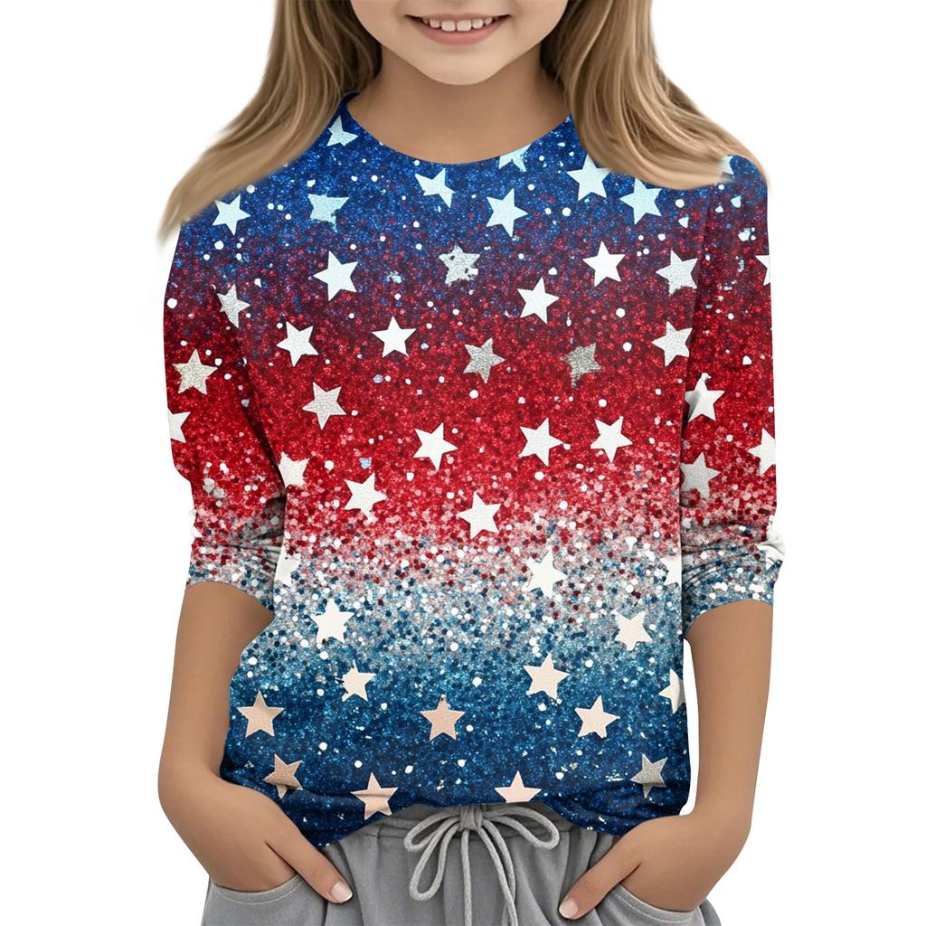 Children's Fashion Printed Round Neck Three-quarter Sleeve Top Casual T-shirt