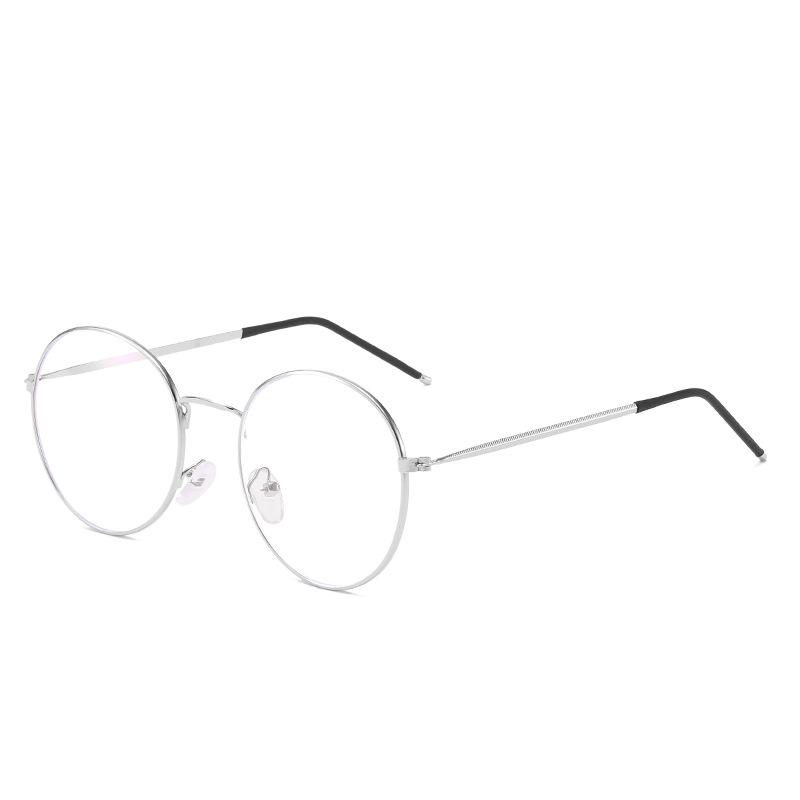 Retro Literary And Artistic Round Flat Mirror Anti-Blue Light, Metal Round Frame Glasses Frame Tide