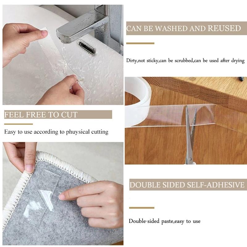 1M/3M/5M Transparent Nano Tape Washable Reusable Double-Sided Tape Adhesive Nano-no Trace Paste Fixer Tape Cleanable House