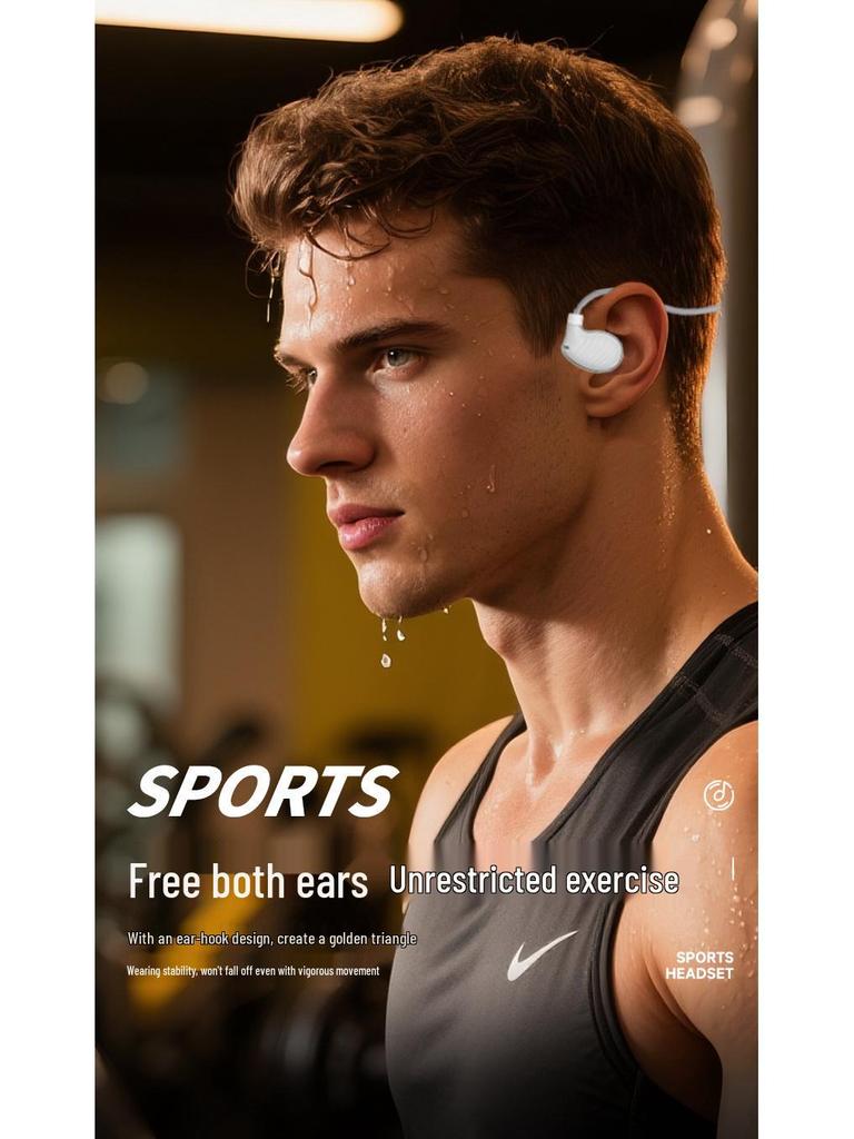 V6 Bone Conduction Wireless Bluetooth In-Ear Headphones - Open Ear Hook Style for Secure Fit During Sports Activities