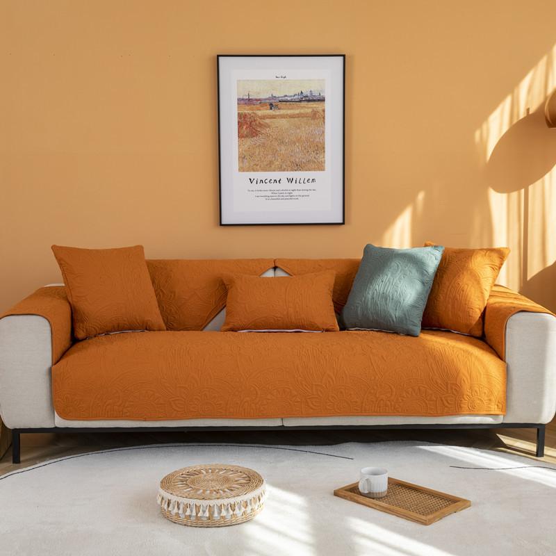 Four Seasons Universal Sanded Fabric Quilted Embroidered Sofa Cushion Modern Simple Solid Color Sofa Cushion Towel.