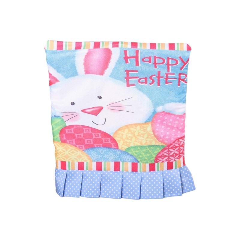

Rabbit Eggs Printed Chair Back Cover Easter Holiday Party Ruffle Hem Chair Slipcover Washable Furniture Protective Cover