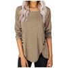 Women's T-shirt Crew-neck Long-sleeved Solid Color Irregular Button-down Top