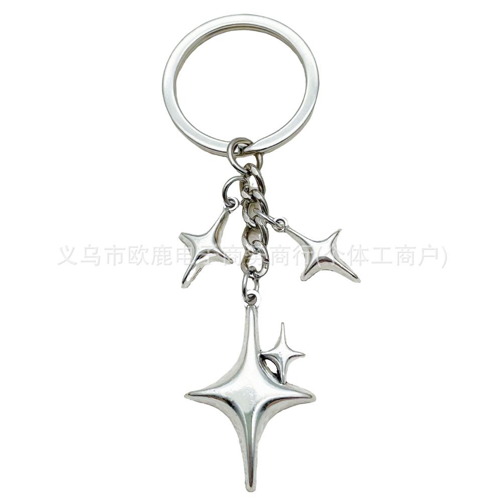 Trendy Four-Point Star & Moon Keychain Pendant: Simple Bag Decoration