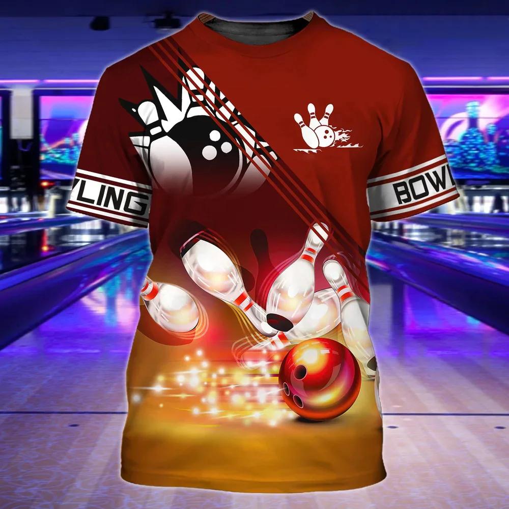 Fashionable Bowling Pictures For Men's T-Shirts Trend Digital Printing Casual Round Neck Short Sleeved Tops
