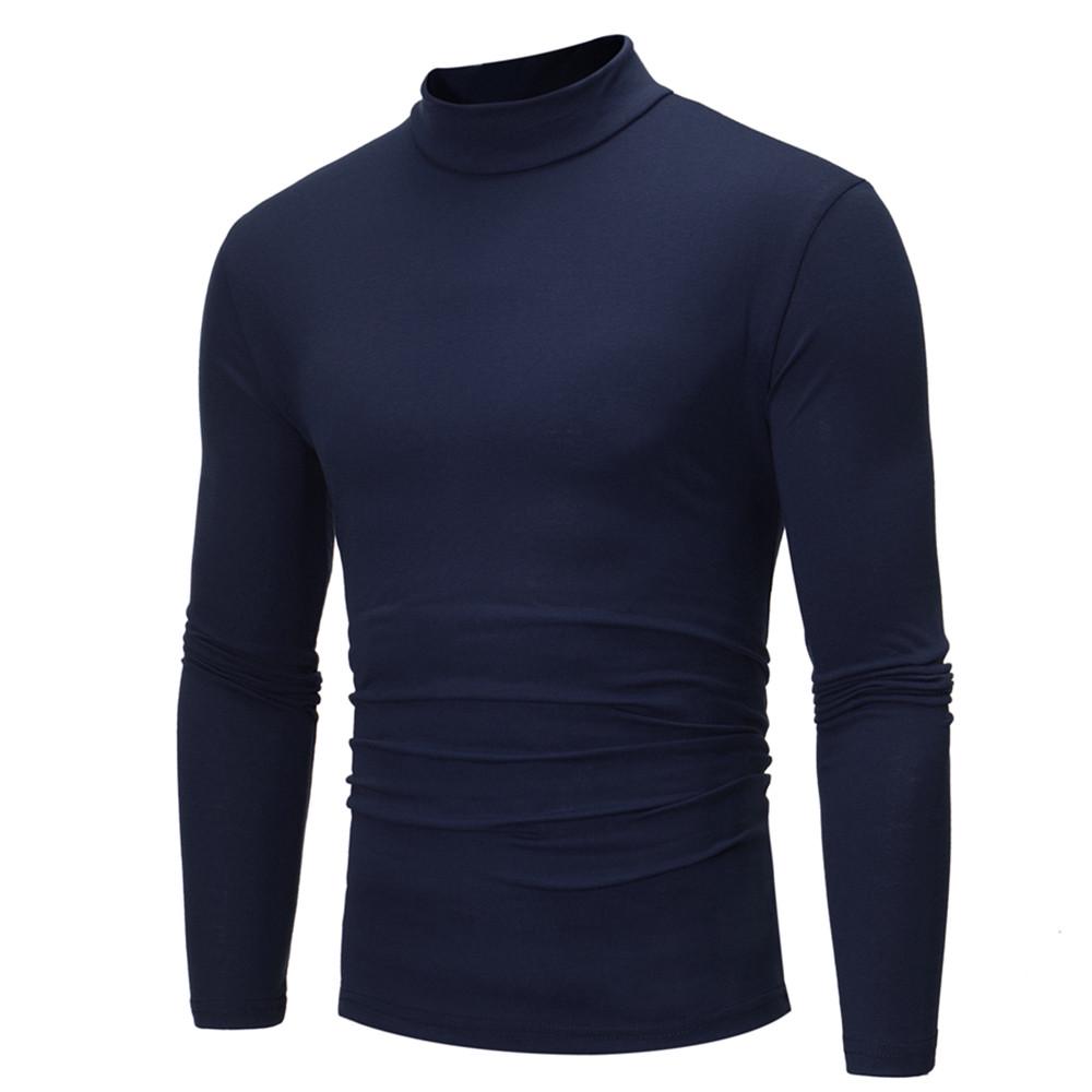 Men's Autumn Winter Color Turtleneck Long Sleeve T-shirt Top Blouse