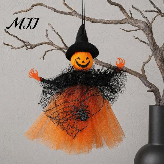Halloween Holiday Decoration Witch Doll Decoration, Spooky Ghost Pumpkin Hanging Festive Ornament with Gauze Skirt for Indoor Outdoor Party Decor