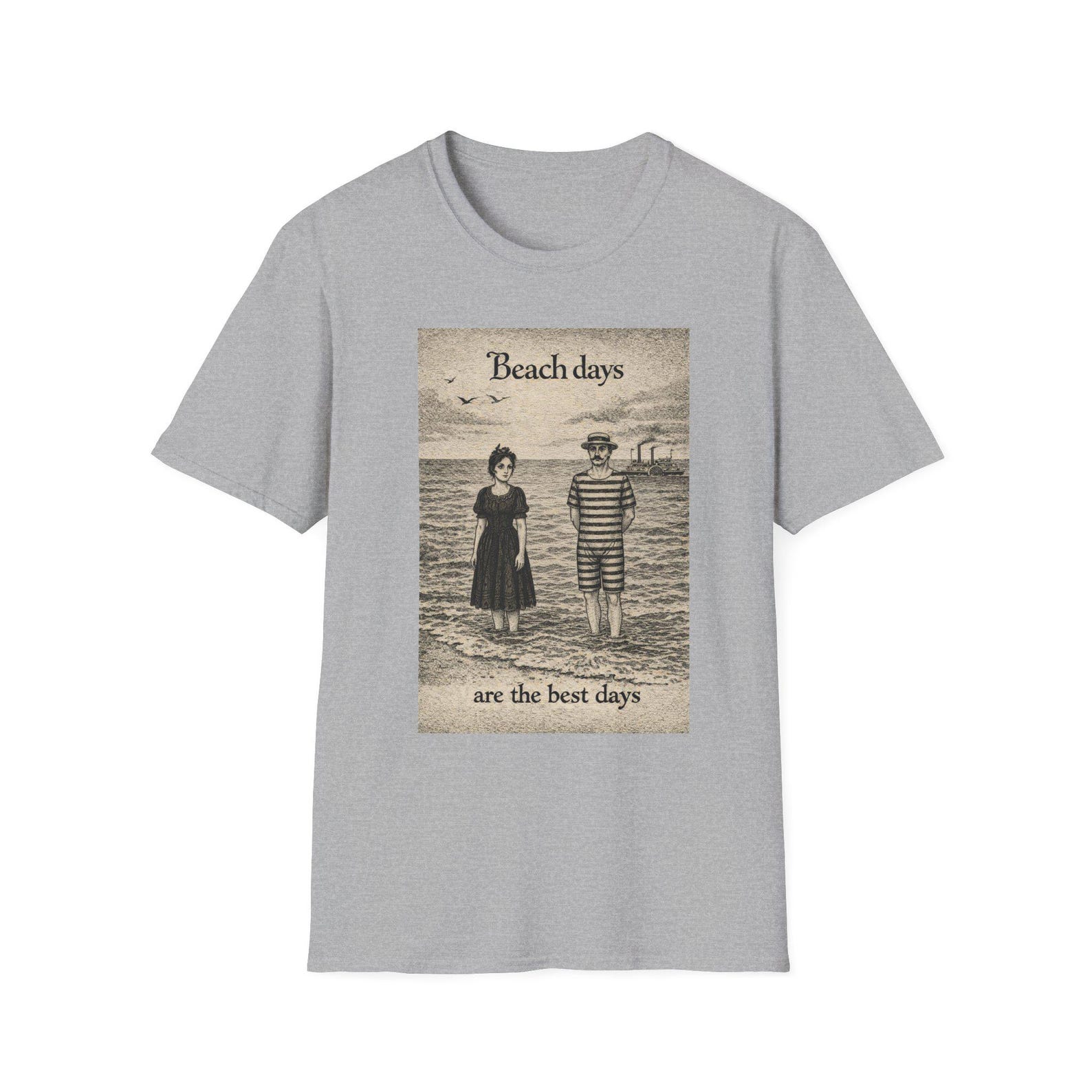 Edward Gorey STYLE Beach Days T-Shirt | Vintage Gothic Illustration L