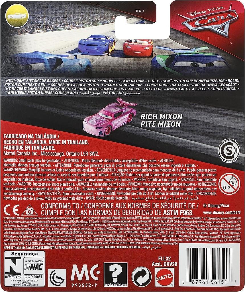 CARS 2018 Mattel 1:55 Diecast Minicar 1 Pack Rich Mixon ("Next Generation" Piston Cup Racers)  MATTEL CARS 1PACK RICH MIXON ("NEXT-GEN" Piston Cup