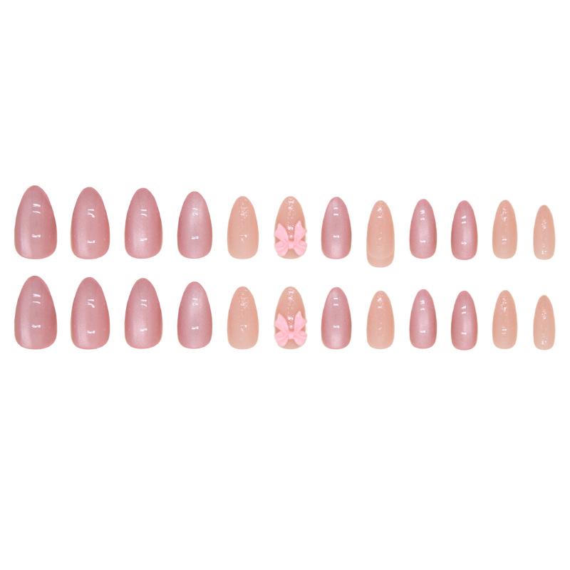 Fairy Pink Bow Nail Patches: Removable, Wearable, Pure Color False Nails In Sweet Manicure Style