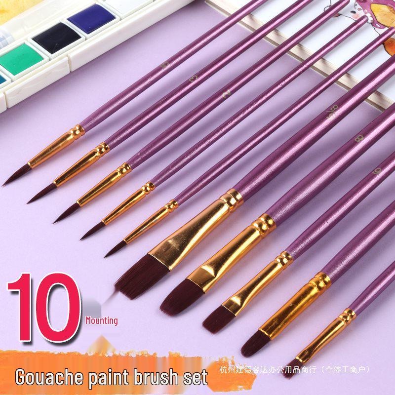 10-Piece Nylon Gouache & Acrylic Paintbrush Set for Students