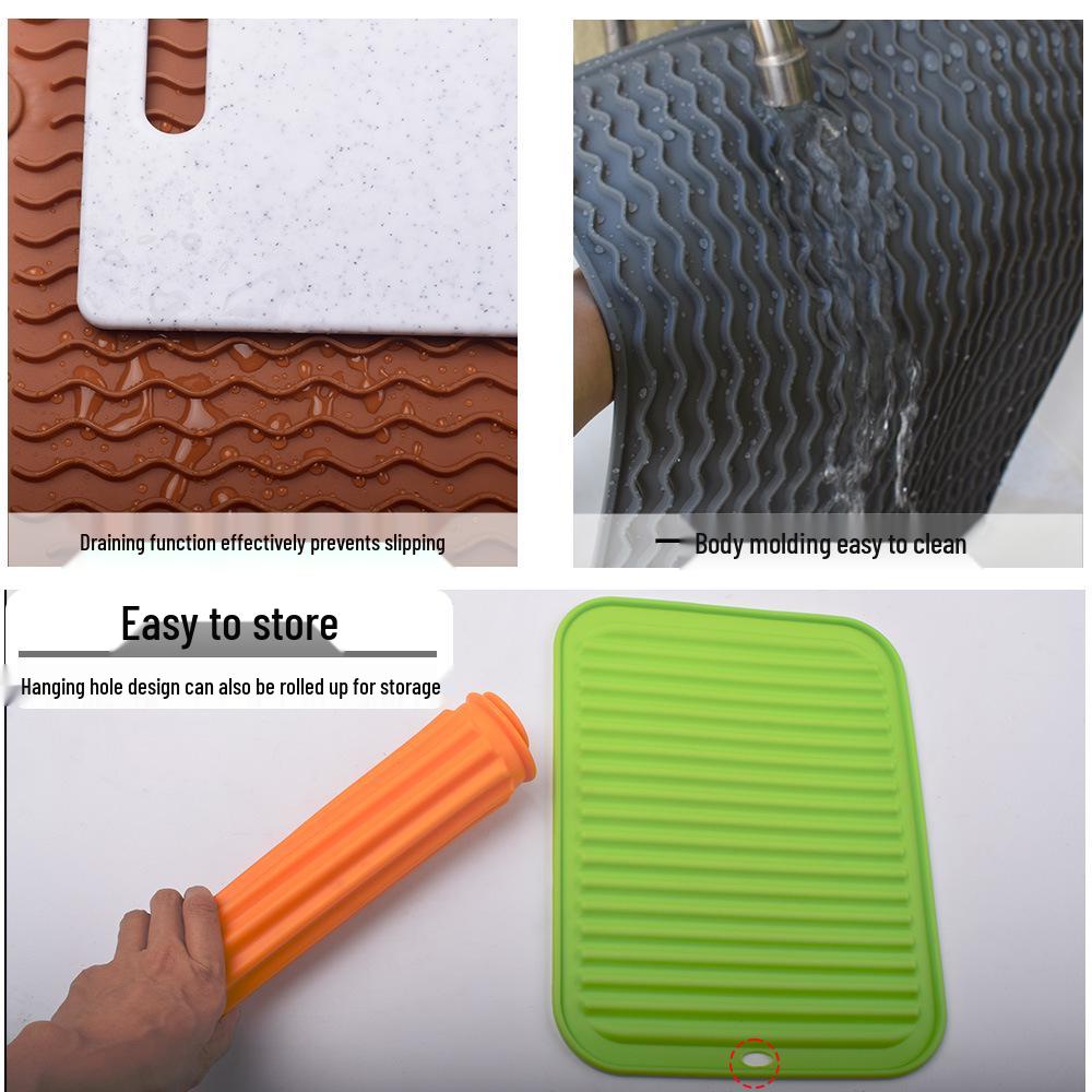 Silicone Kitchen Draining and Non-Slip Mat – Soundproof, Shockproof, Heat Resistant, Anti-Scald Countertop and Cutting Board Mat