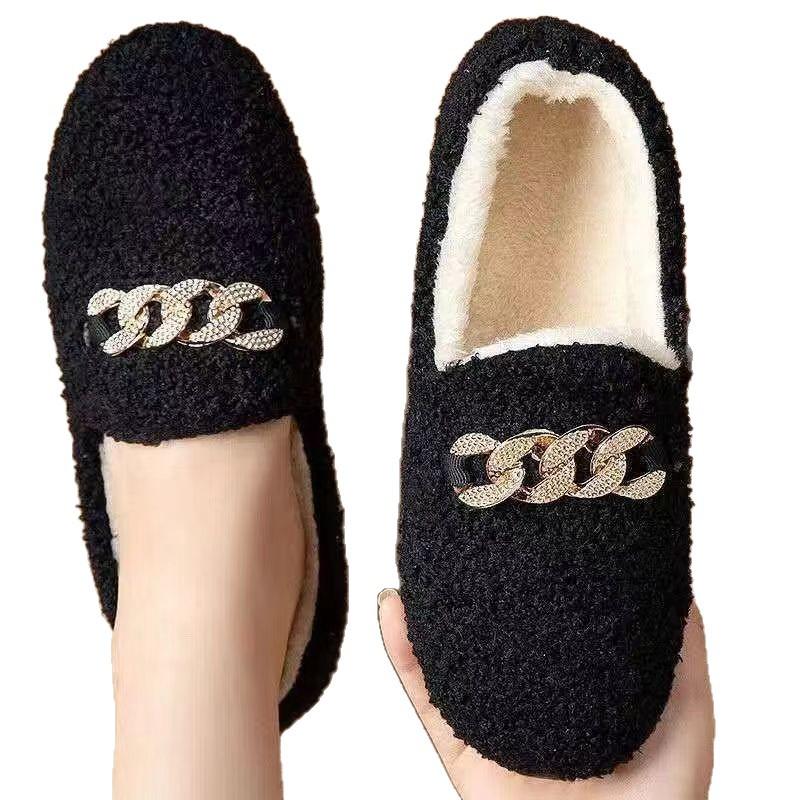 Autumn and Winter New Mao Mao Shoes Cotton Slippers Female Student Doudou Shoes Women's Shoes Warm Flat Shoes