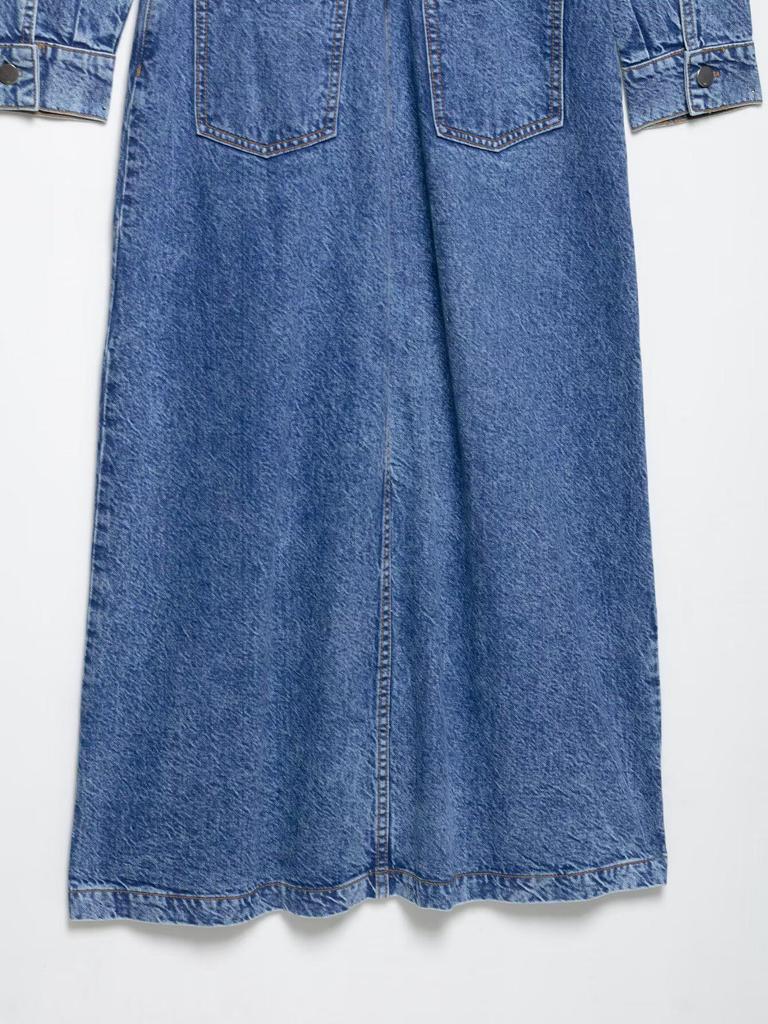 Spring Women's Denim Lapel Long Sleeve Dress