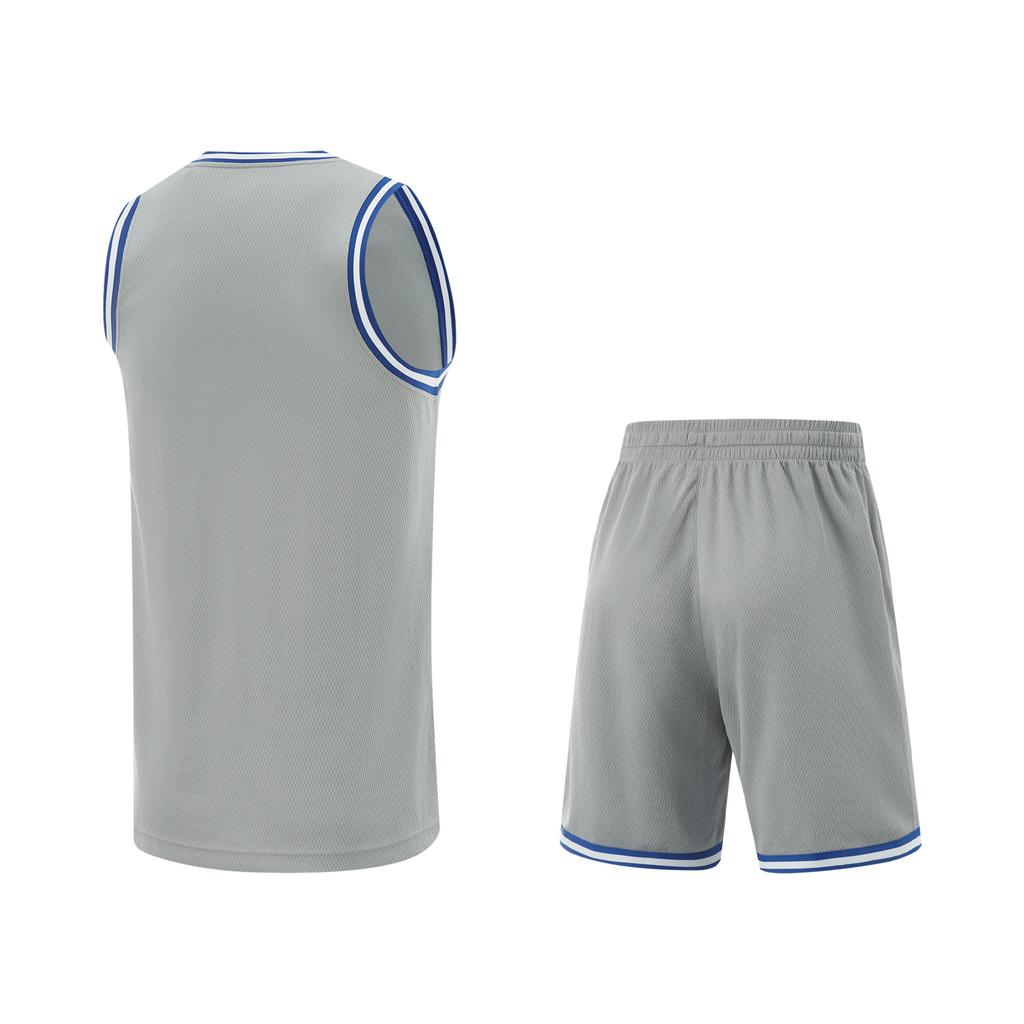 Li-Ning Professional Basketball Series Striped Pullover Round Neck Vest Sports Casual Simple Shorts Basketball Set Men Sets Ultimate-Gray AATV001-9