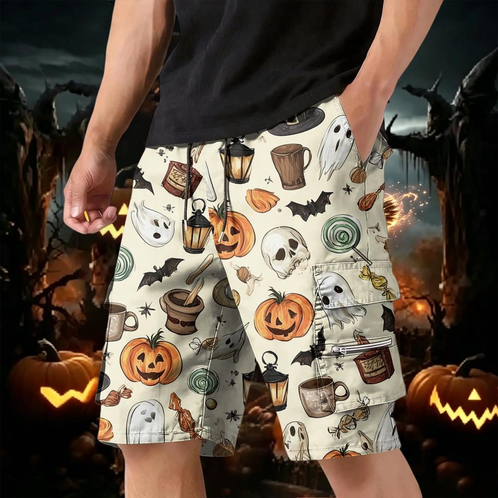 Men's Halloween Cargo Shorts Multi-Pocket Drawstring Casual Workout Shorts