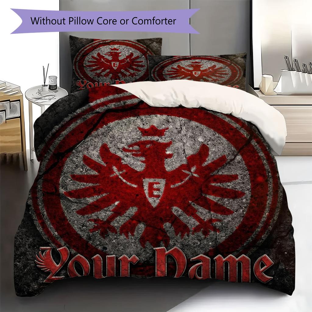 Eintracht Frankfurt Custom Name Pattern Bedding,Quilt Set Quilt Cover Pillowcase Home Birthday Gift(1 * Duvet Cover + 2 * Pillowcase, Without Core)