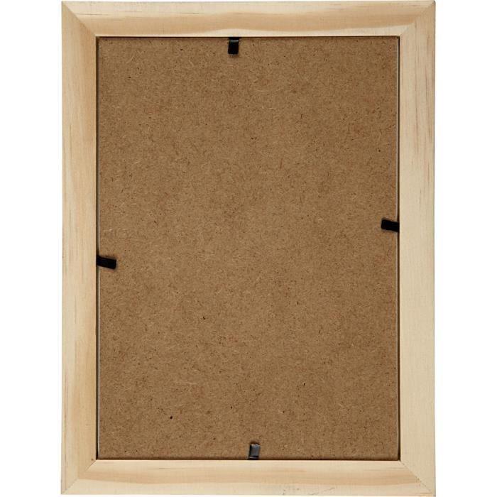 Wide-rimmed Wooden Photo Frame with Glass and Hanging Hole. Metal Brackets Are Mounted On the Longitudinal Sides.