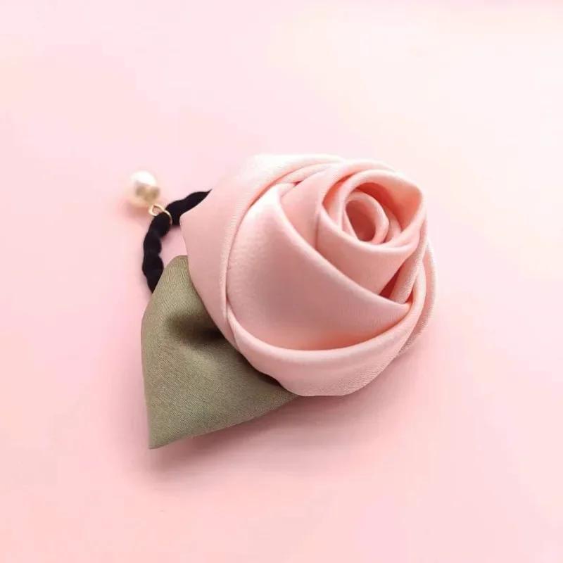 Rose Flower Head Rope French Style Retro Gentle Large Flower Intestine Hair Ring Artistic Satin Gloss Hair Scrunchies Woman