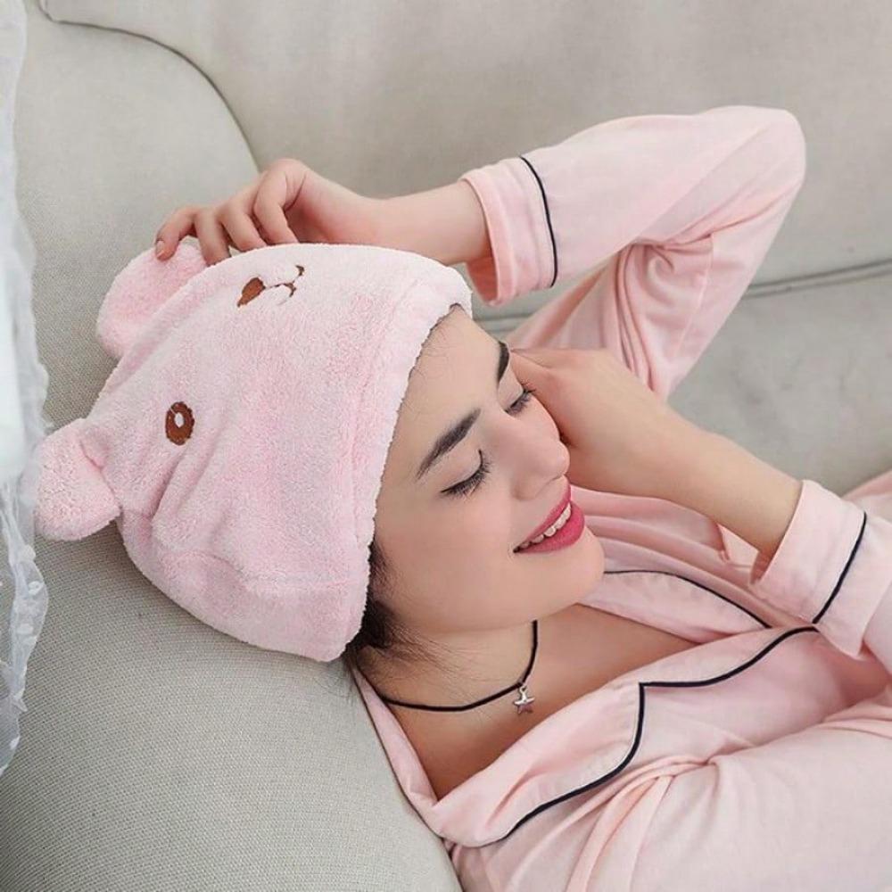 

1PC Creative Cartoon Shower Cap Super Absorbent Quick-Drying Wrap Headscarf Bathroom Cute Animal Thickened Hair Dryer Hat рожевий