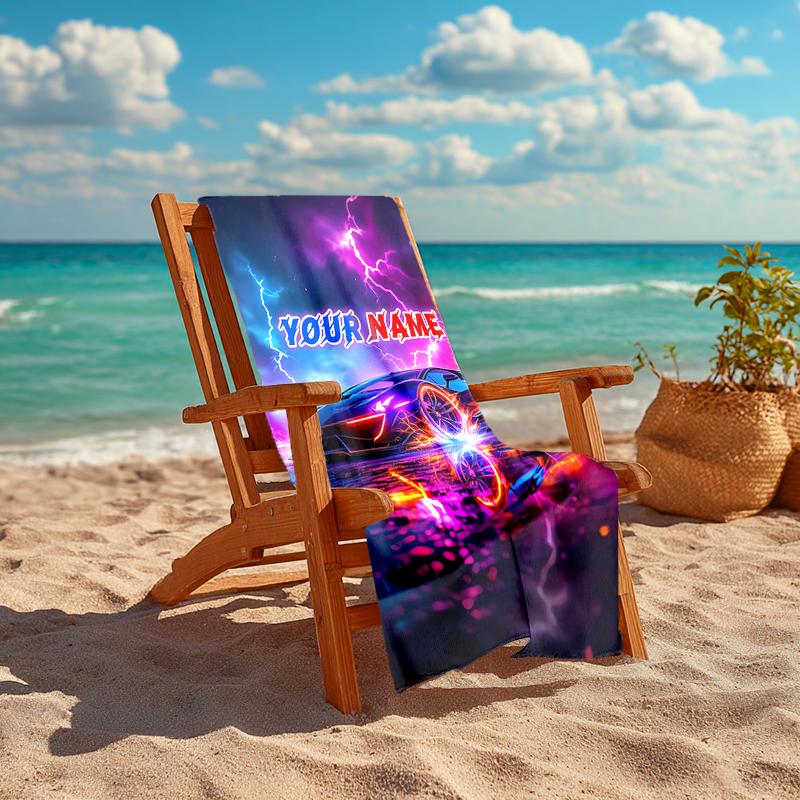 1PC Custom Name "Neon Future Car" Beach Towel Highly Absorbent And Sand-Resistant Towel for Swimming, Pool, Yoga, And Travel Lightweight