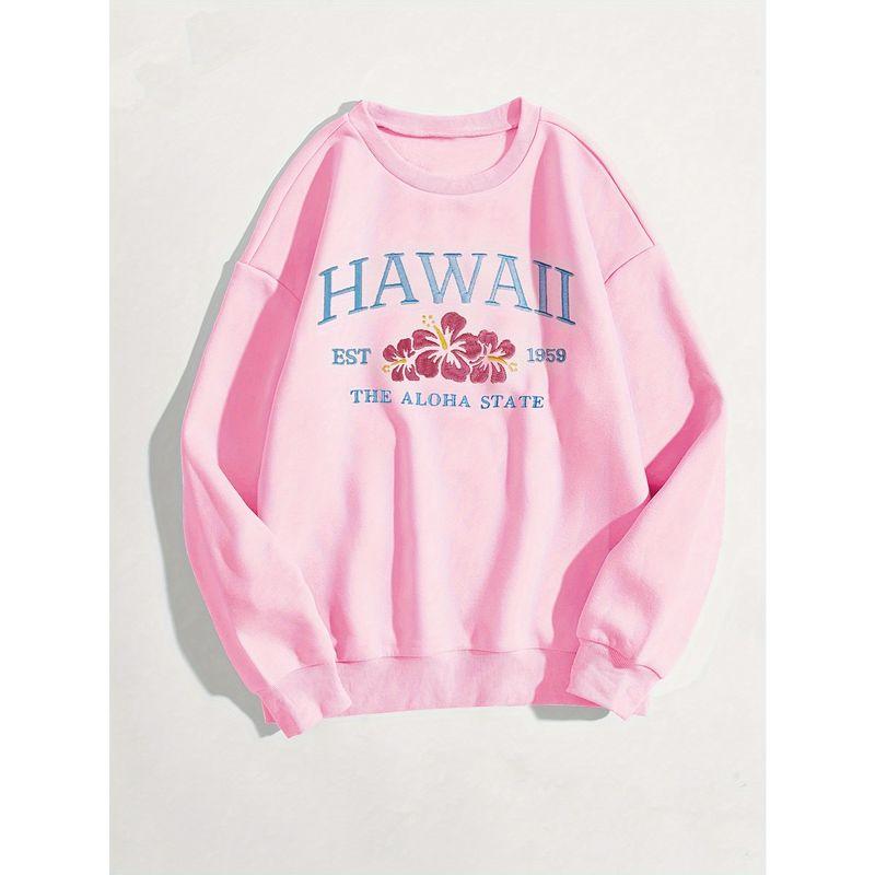 

Autumn and Winter Fashion Style Fashion New Arrival White Retro Alphabet Quality Yellow Pullover Leisure Terry Women s Top Pink XS