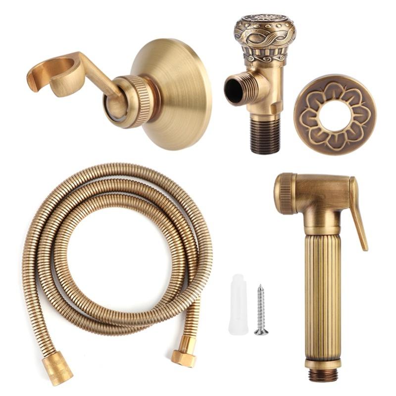 Pulverizador Bidé de Mão de Latão Vintage, Cabeça de Pulverização, Suporte, Kit de Mangueira, Acessórios de Banheiro