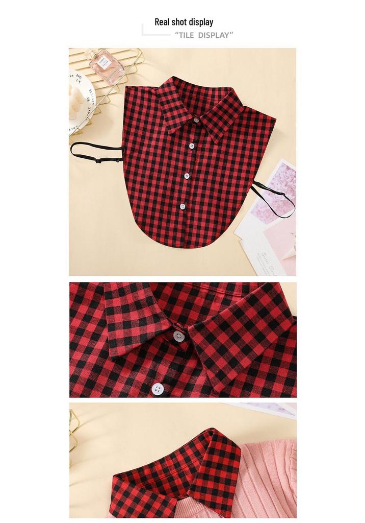 Plaid Faux Collar for Women's Sweater or Blouse - Red and Black Checkered Design