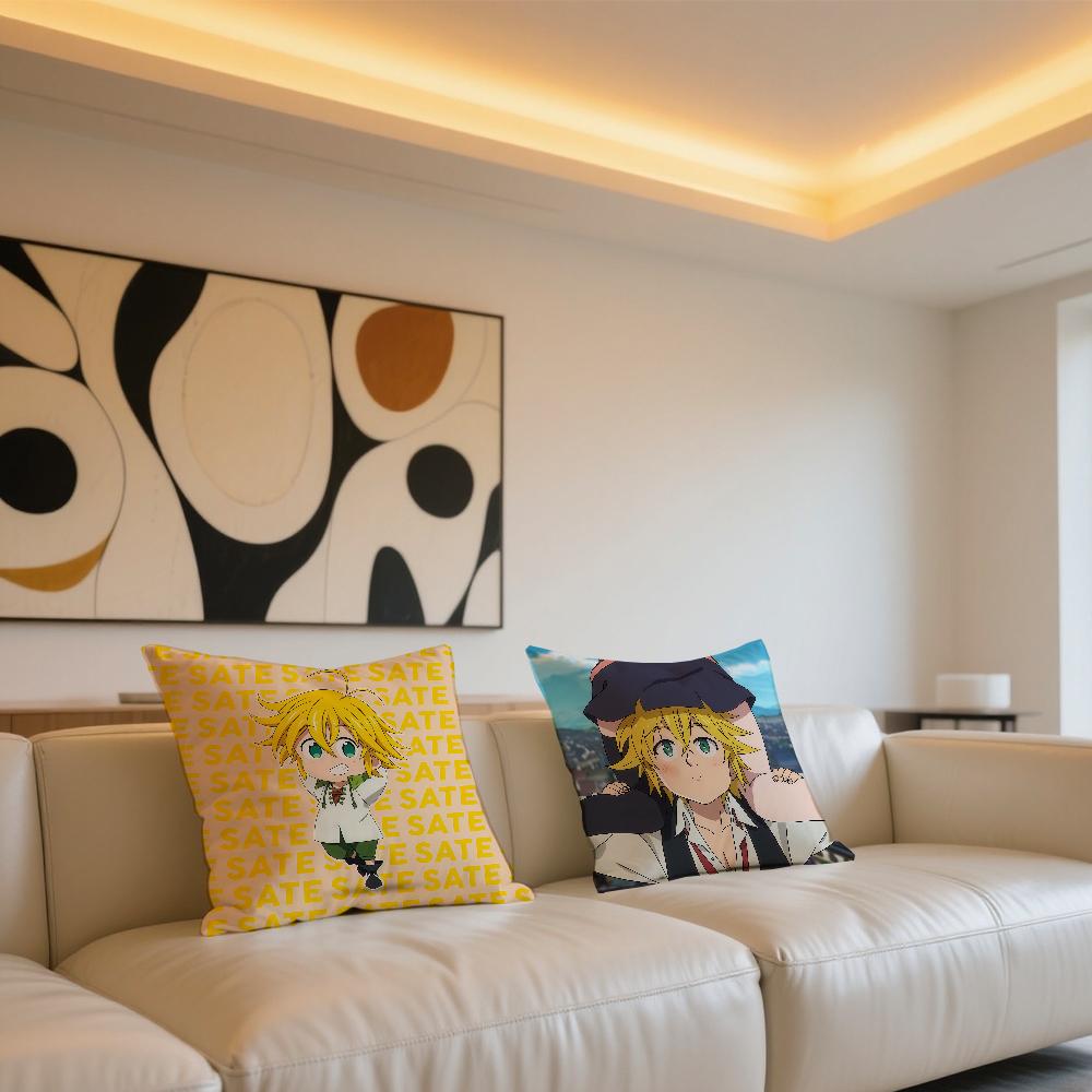 Funda de cojín Anime The S-Seven D-Deadly Sins Meliodas Cómoda y suave ropa de cama amigable con la piel almohada de sofá para el tiempo libre funda de almohada para coche