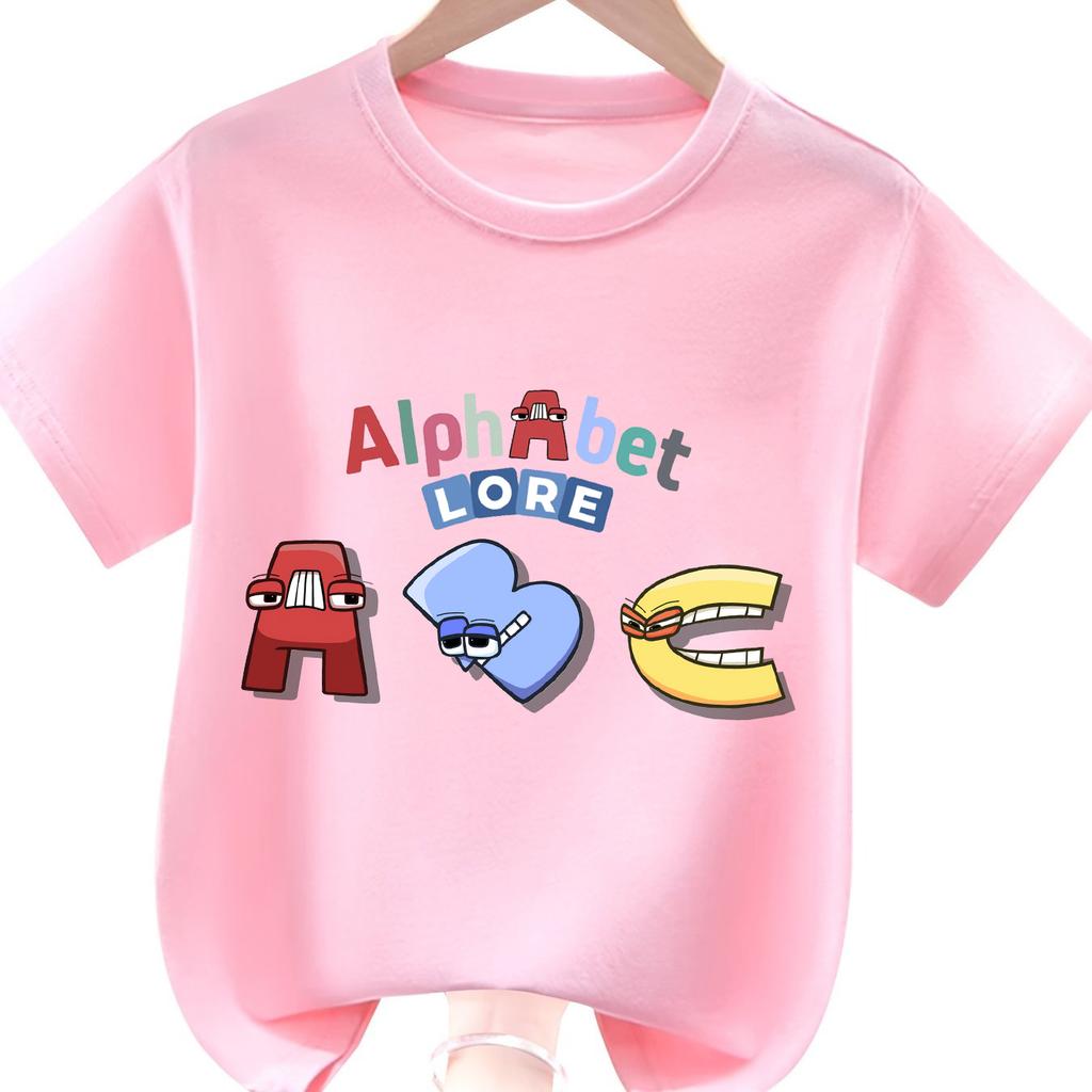 New Alphabet Lore Printed Kids Clothes Summer Boys Girls Tshirt Funny Cartoon Letter Fashion Short Sleeve Tshirt Crew Neck Top