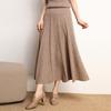 Women's High-Waisted Cashmere Pleated A-Line Skirt - Autumn/Winter Korean Style, Solid Color, Casual Wear