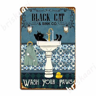 Black Cat Sink Co Wash Your Paws Metal Signs Wall Pub Kitchen Decoration Plates Tin Sign Posters