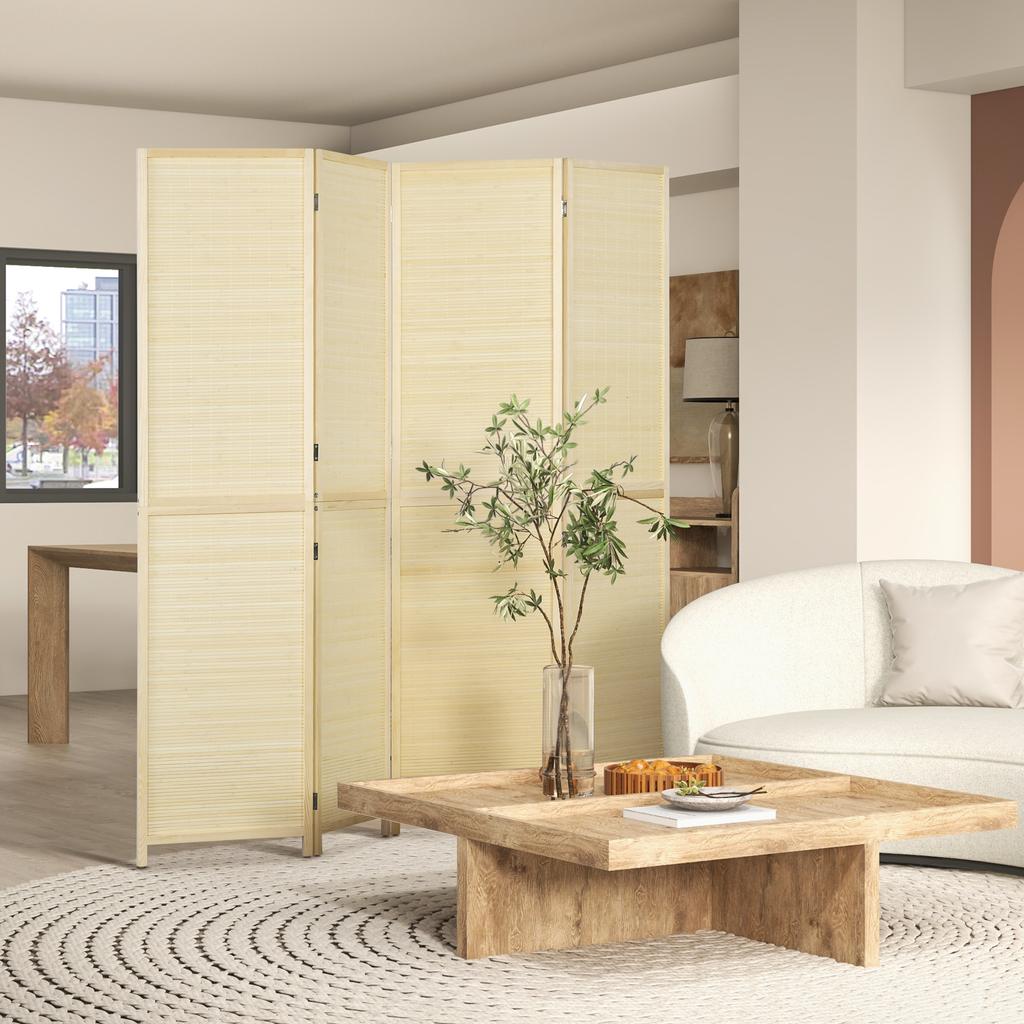 Room Divider, Freestanding Privacy Screen, 4 Panel Folding, 180 X 180cm, Natural