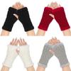 Plush Women's Fingerless Gloves Argyle Knit Half Mittens Half Finger Gloves Wrist Warmers