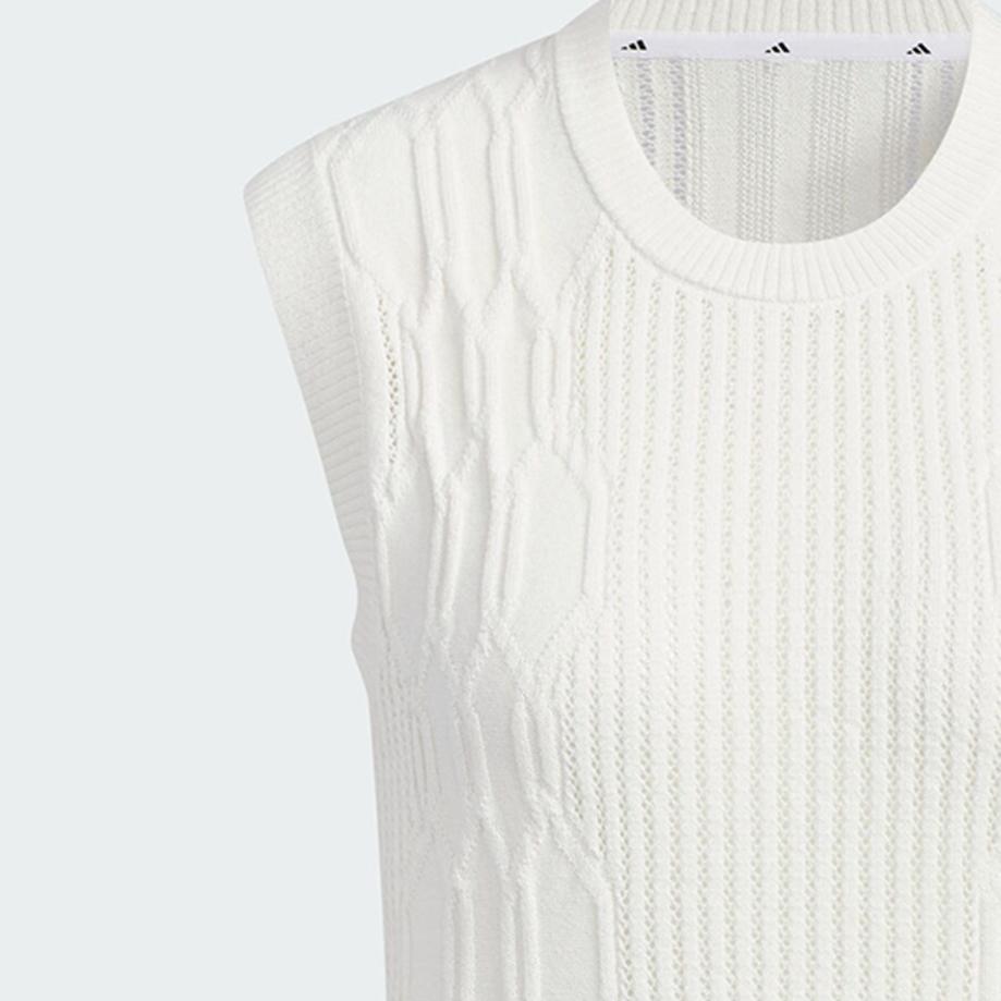 adidas Primeknit Gradiento Rašto Liemenė Su Vienos Spalvos Logotipu Golfo Megzta Sportinė Liemenė Moteriškos Liemenės Baltos IN6613