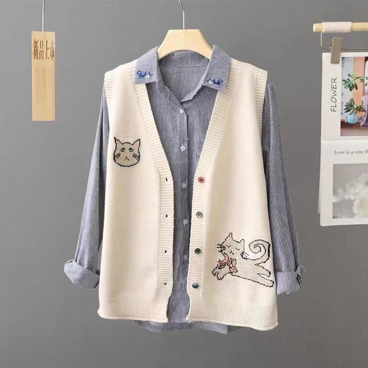 Autumn Women's Knitted Vest Loose Sweater Tank Top Single Breasted Sleeveless V-neck Tops Vest