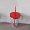 Customizable 16OZ Double-Layer Plastic Straw Cup with Lid and Logo