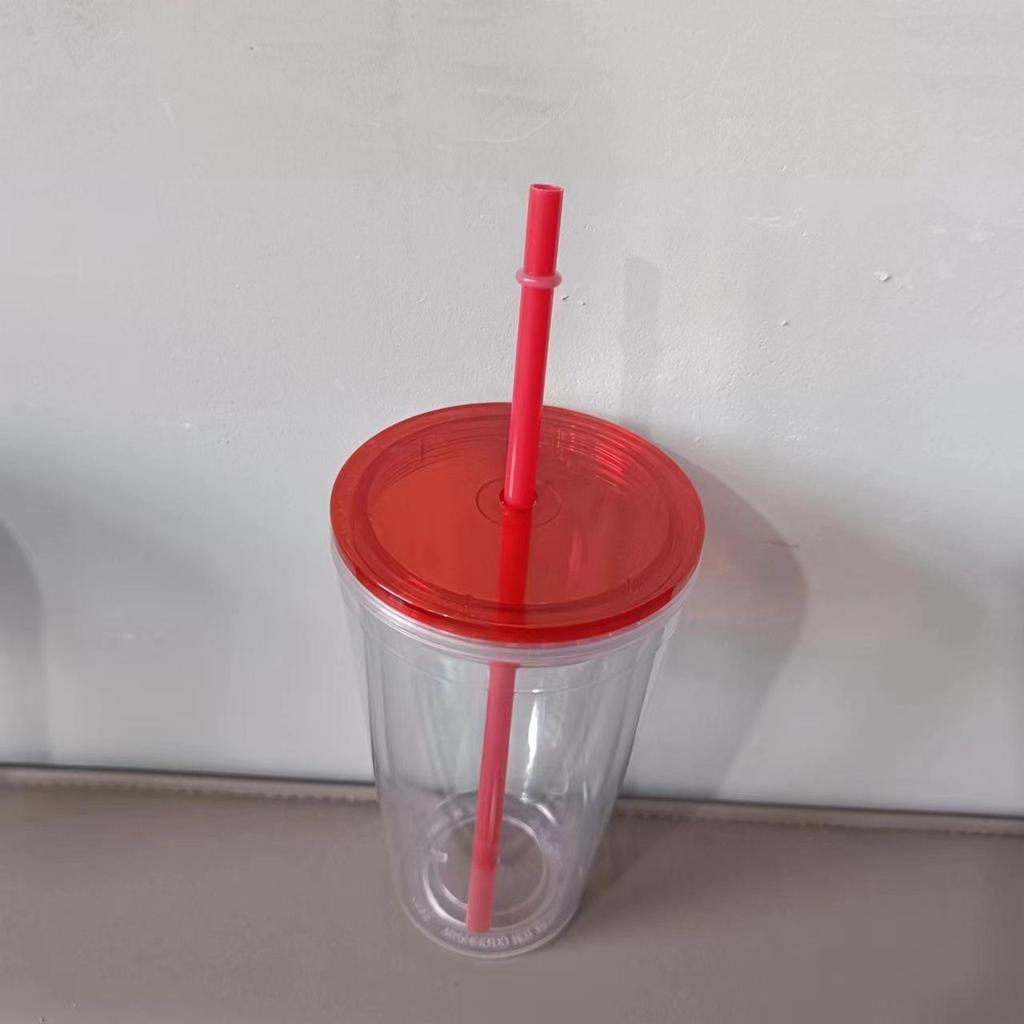 Customizable 16OZ Double-Layer Plastic Straw Cup with Lid and Logo