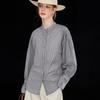 Wudao Women's Striped Stand Collar Flare Sleeve Cotton Blouse