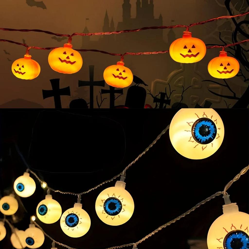 Halloween Atmosphere String Lights Pumpkin Ghost Spider Web 3D LED Lamp Battery Powered Horror Decorative for Window Porch Party