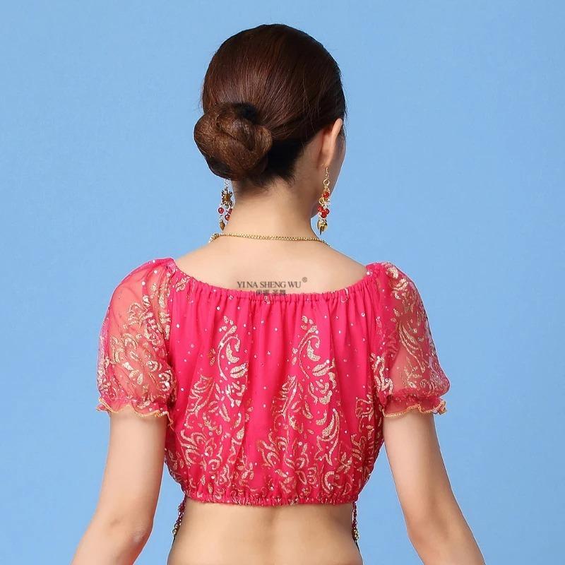 Costume de Danse Femme Danse Indienne Danse du Ventre Vêtements de Spectacle Manches Courtes Manches Longues