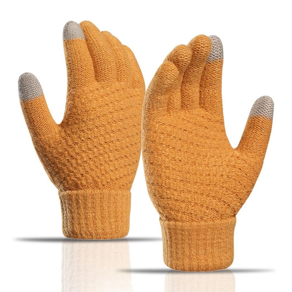 

Cute Thick Warm Winter Knitted Gloves Stretch Knit Touch Screen Warm Gloves Full Finger Touch Screen Gloves Student Use жёлтый