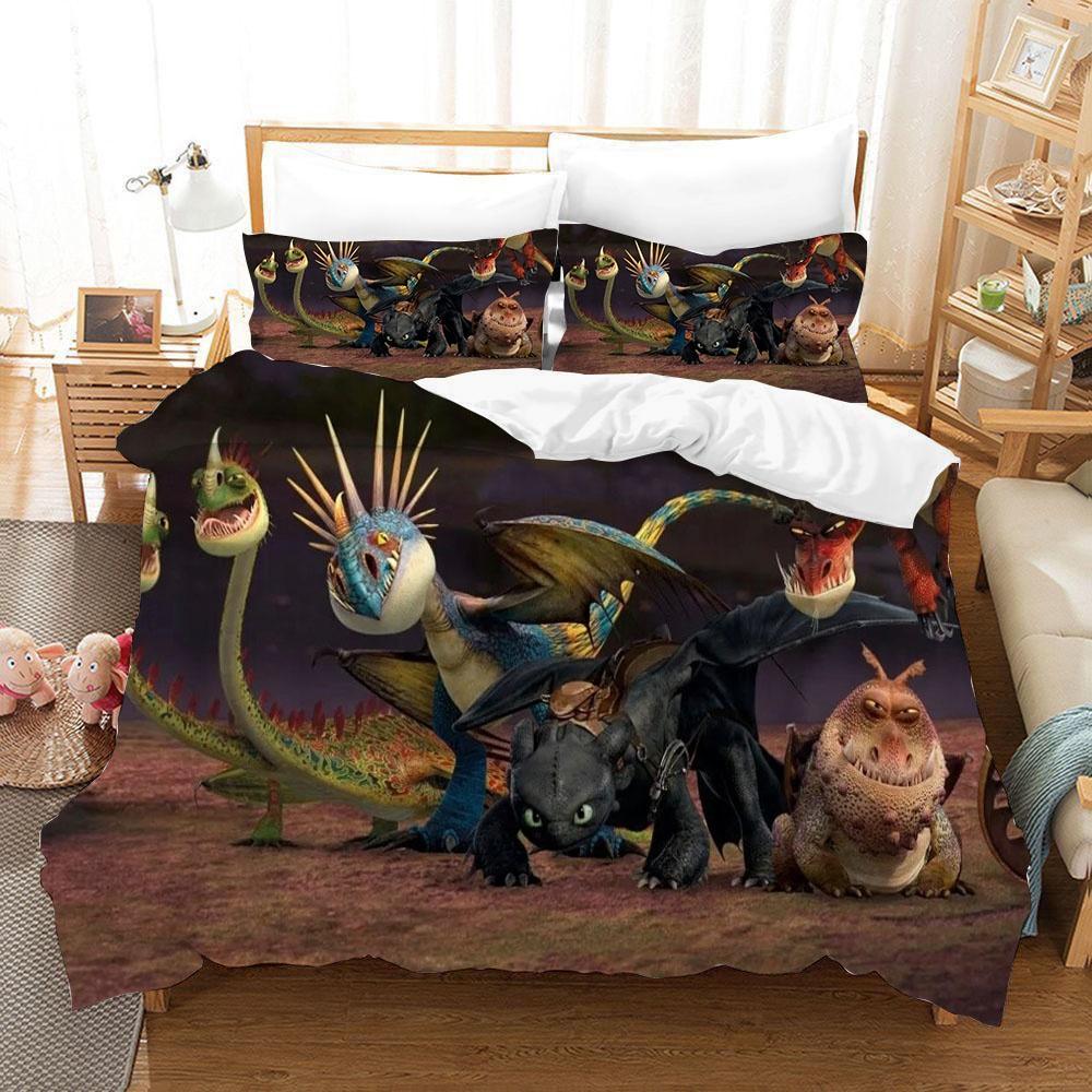 Cartoon Duvet Cover Pillowcase Bedding Set Funny Toothless Adult Boy Girl Bedroom Decoration Children Single Double Large Siz